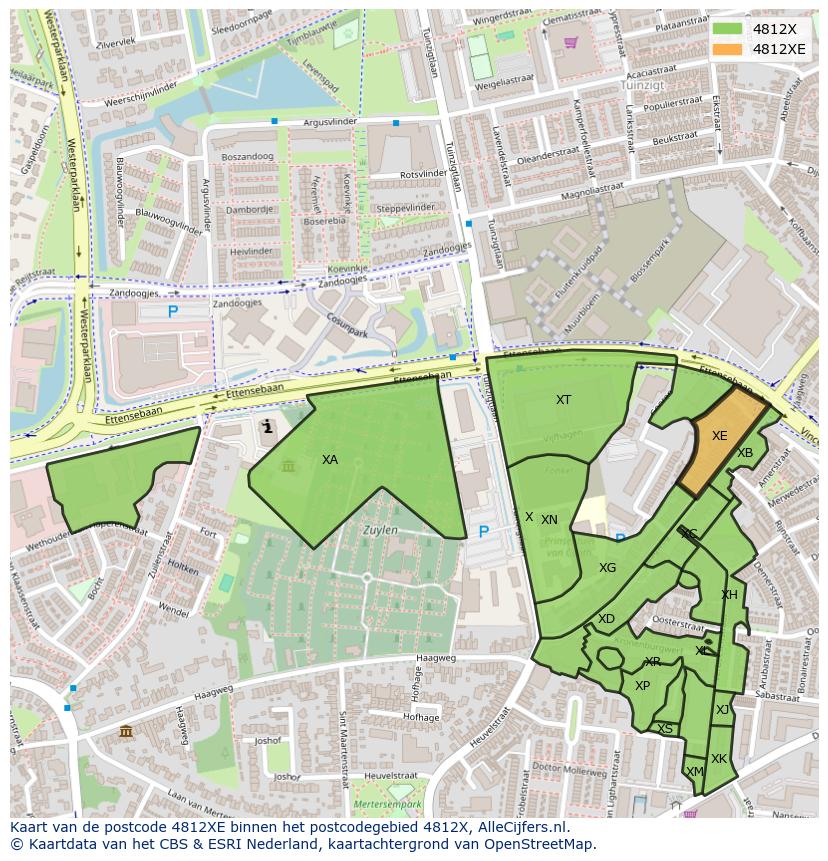 Afbeelding van het postcodegebied 4812 XE op de kaart.