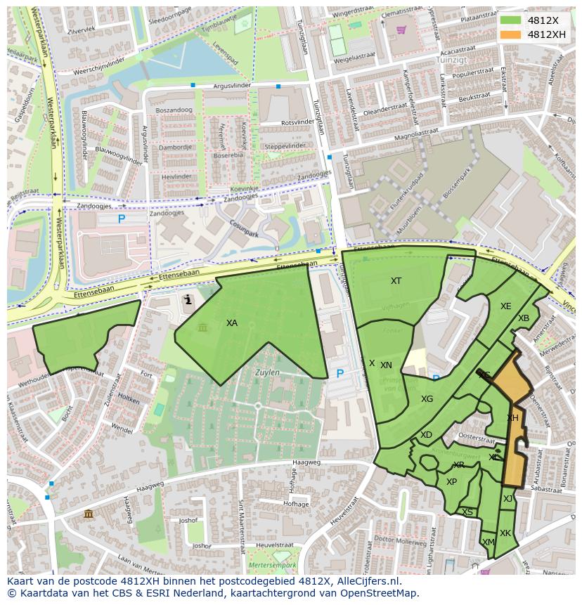 Afbeelding van het postcodegebied 4812 XH op de kaart.