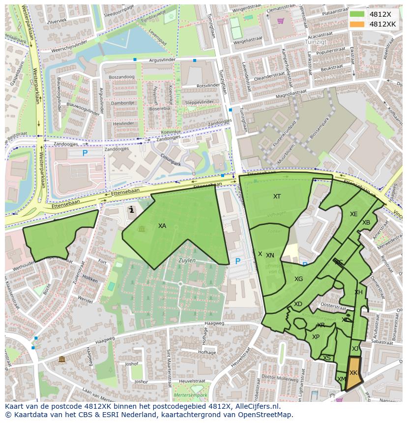 Afbeelding van het postcodegebied 4812 XK op de kaart.