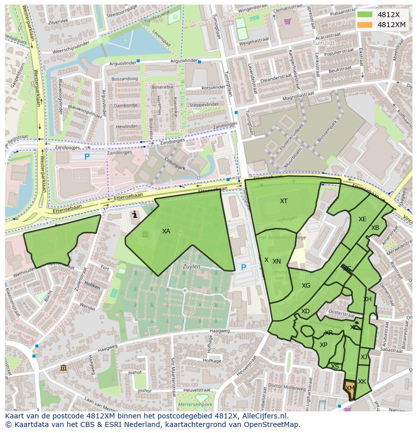 Afbeelding van het postcodegebied 4812 XM op de kaart.