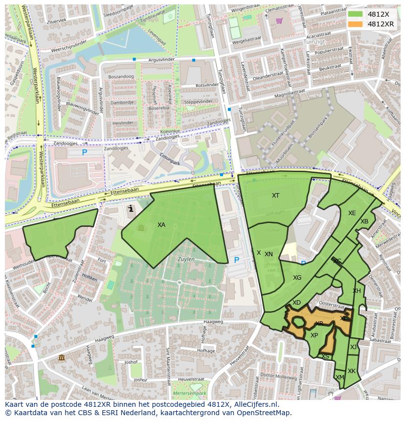 Afbeelding van het postcodegebied 4812 XR op de kaart.
