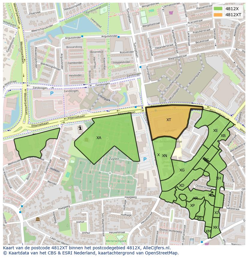 Afbeelding van het postcodegebied 4812 XT op de kaart.