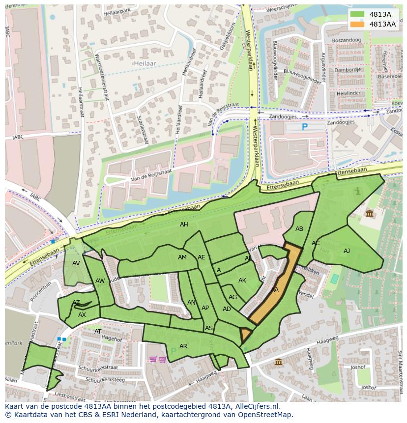 Afbeelding van het postcodegebied 4813 AA op de kaart.