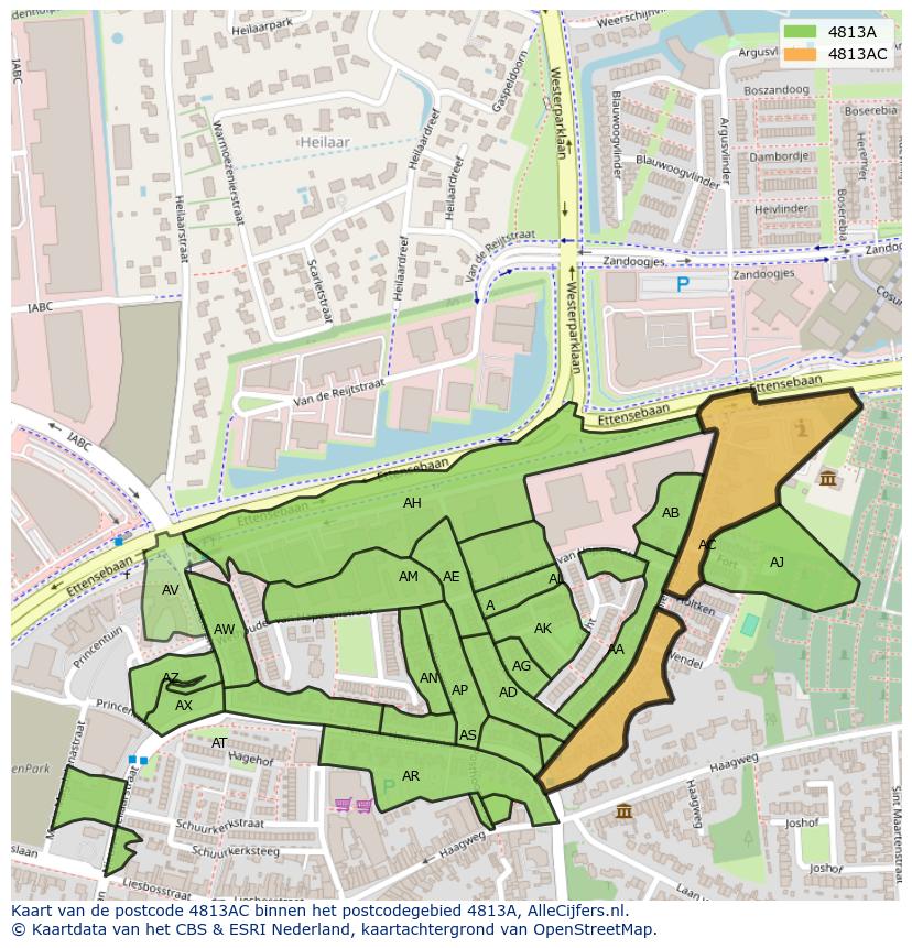 Afbeelding van het postcodegebied 4813 AC op de kaart.