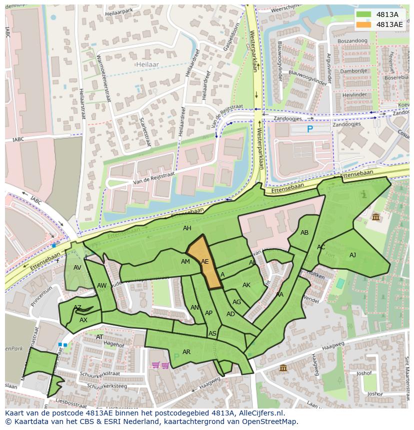 Afbeelding van het postcodegebied 4813 AE op de kaart.