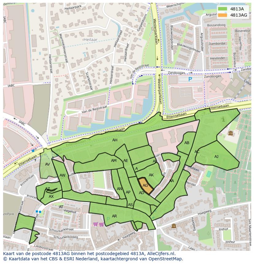 Afbeelding van het postcodegebied 4813 AG op de kaart.