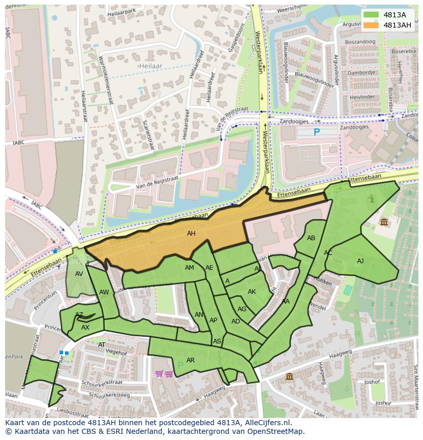 Afbeelding van het postcodegebied 4813 AH op de kaart.