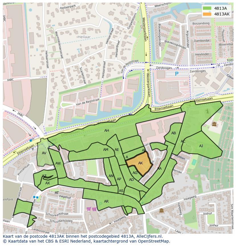 Afbeelding van het postcodegebied 4813 AK op de kaart.
