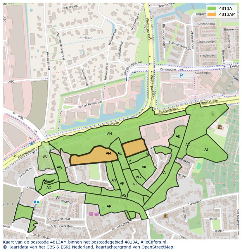 Afbeelding van het postcodegebied 4813 AM op de kaart.