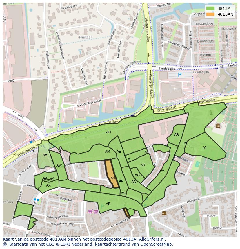Afbeelding van het postcodegebied 4813 AN op de kaart.
