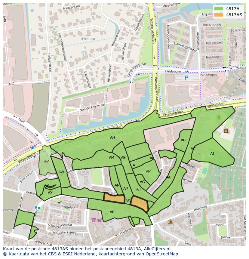 Afbeelding van het postcodegebied 4813 AS op de kaart.