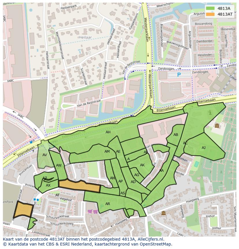 Afbeelding van het postcodegebied 4813 AT op de kaart.