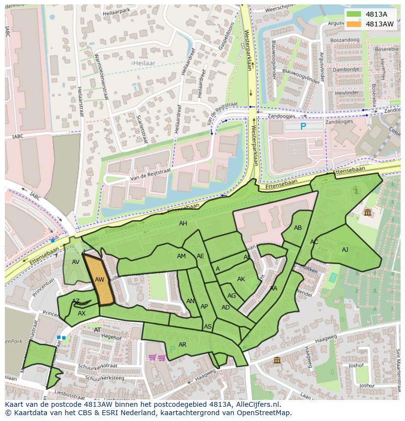 Afbeelding van het postcodegebied 4813 AW op de kaart.