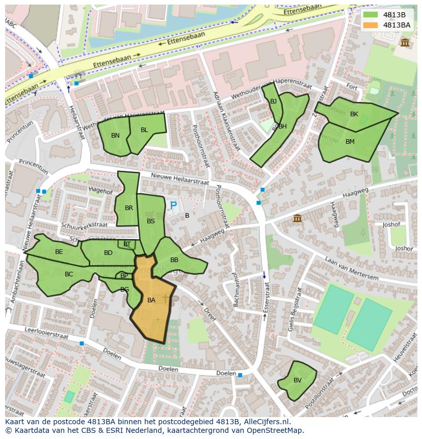 Afbeelding van het postcodegebied 4813 BA op de kaart.