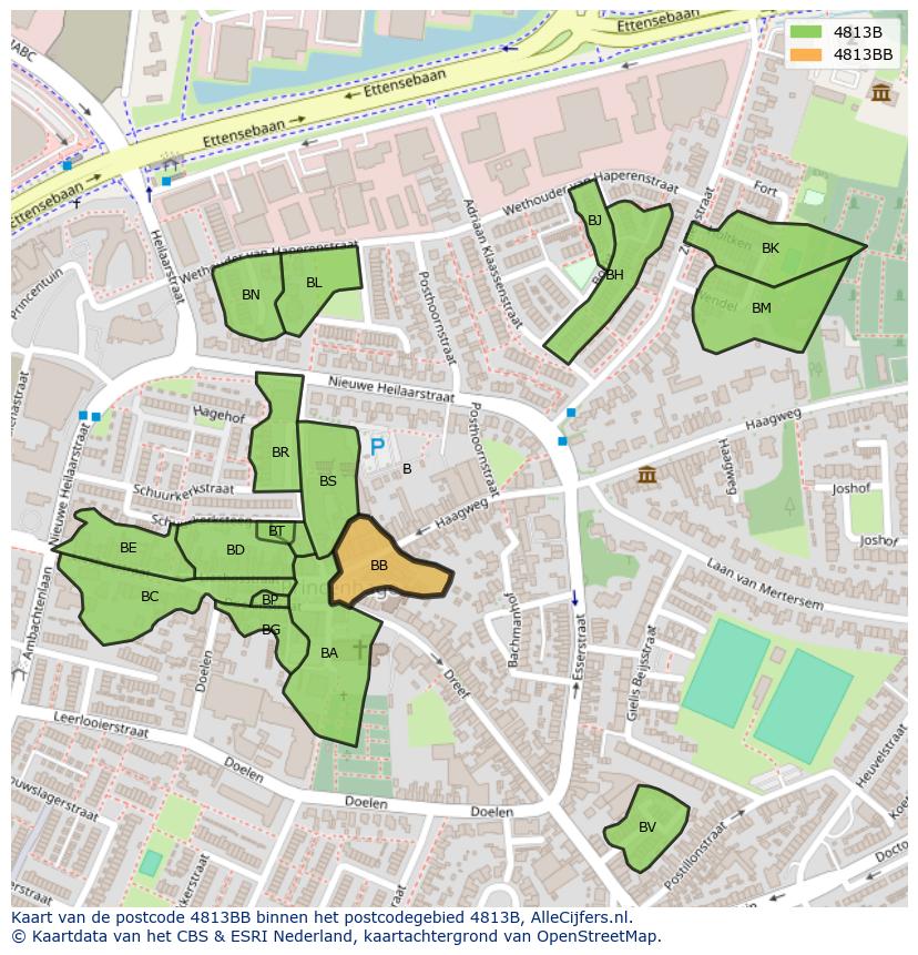 Afbeelding van het postcodegebied 4813 BB op de kaart.
