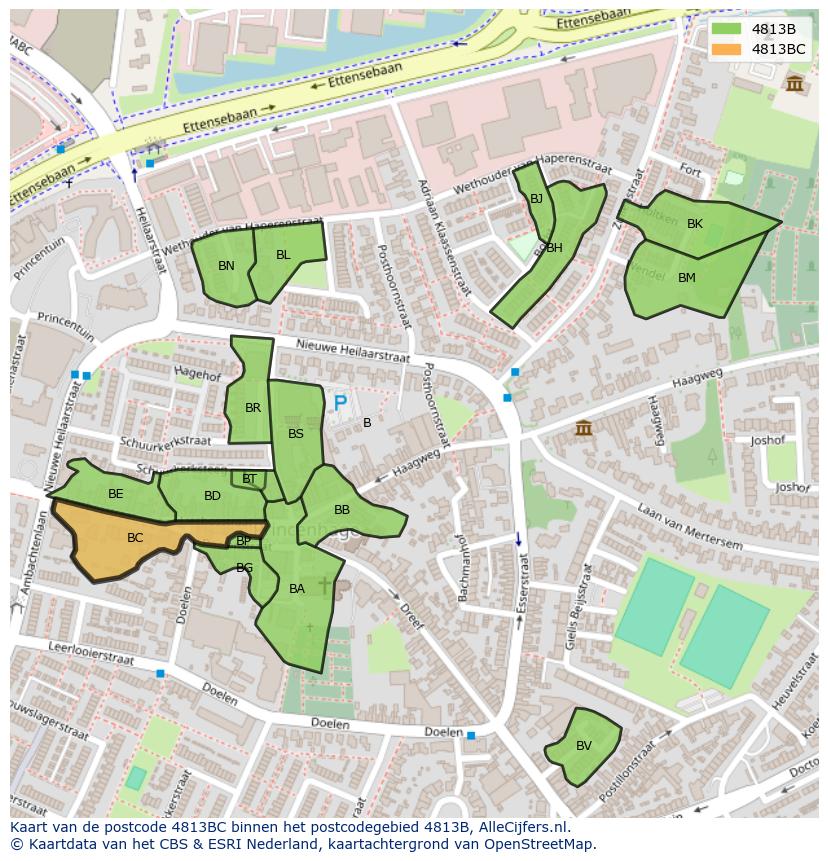 Afbeelding van het postcodegebied 4813 BC op de kaart.