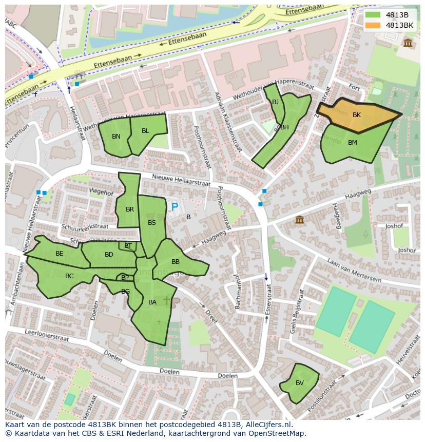 Afbeelding van het postcodegebied 4813 BK op de kaart.