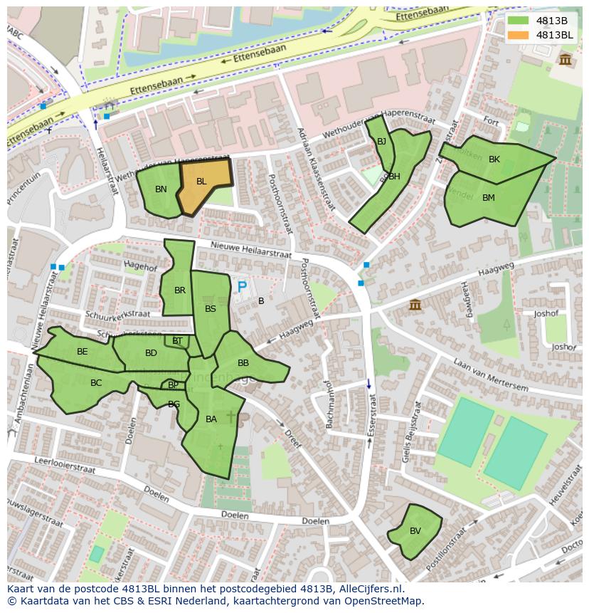 Afbeelding van het postcodegebied 4813 BL op de kaart.