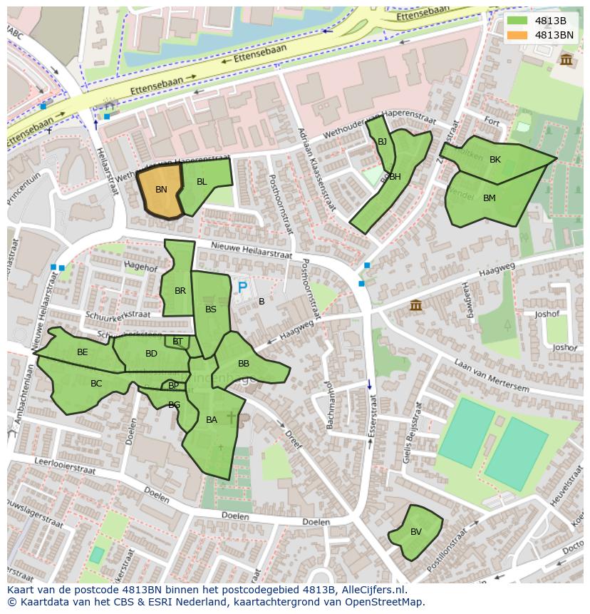 Afbeelding van het postcodegebied 4813 BN op de kaart.