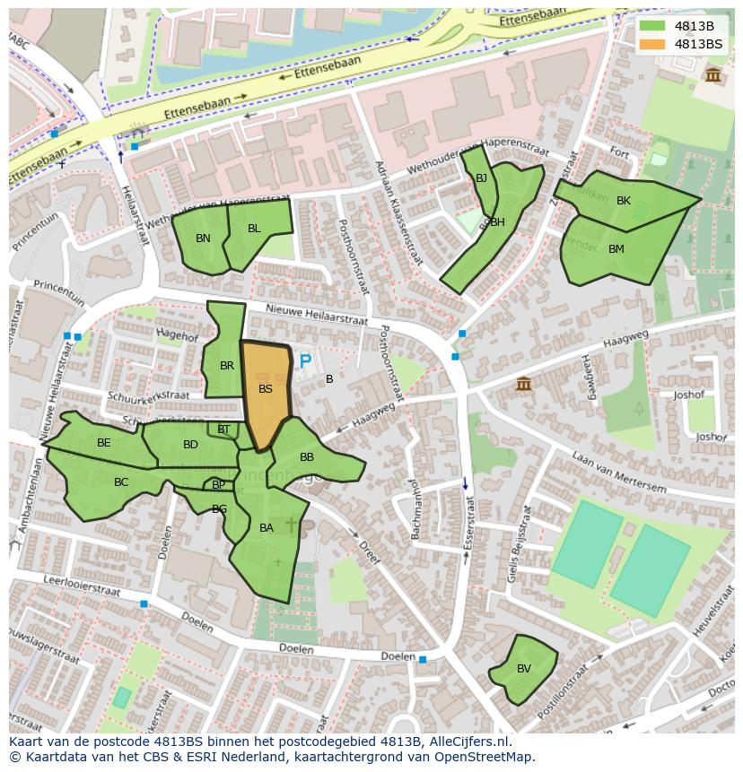 Afbeelding van het postcodegebied 4813 BS op de kaart.