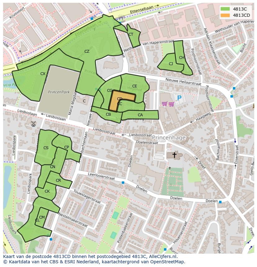 Afbeelding van het postcodegebied 4813 CD op de kaart.
