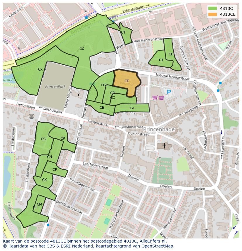 Afbeelding van het postcodegebied 4813 CE op de kaart.