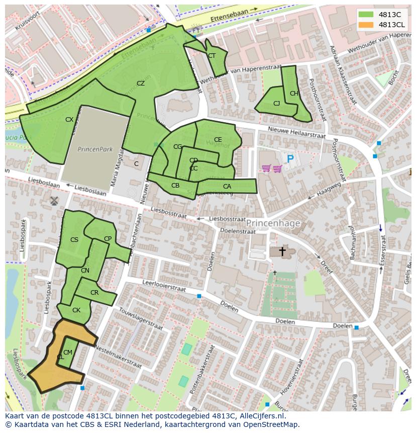 Afbeelding van het postcodegebied 4813 CL op de kaart.