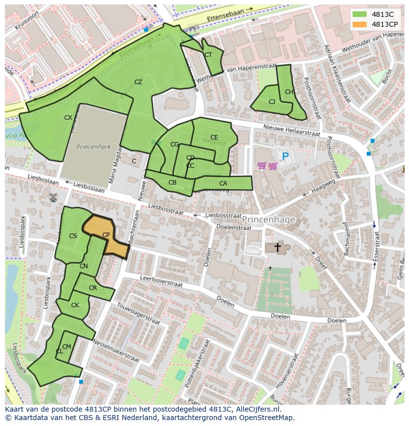 Afbeelding van het postcodegebied 4813 CP op de kaart.