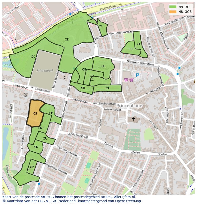Afbeelding van het postcodegebied 4813 CS op de kaart.