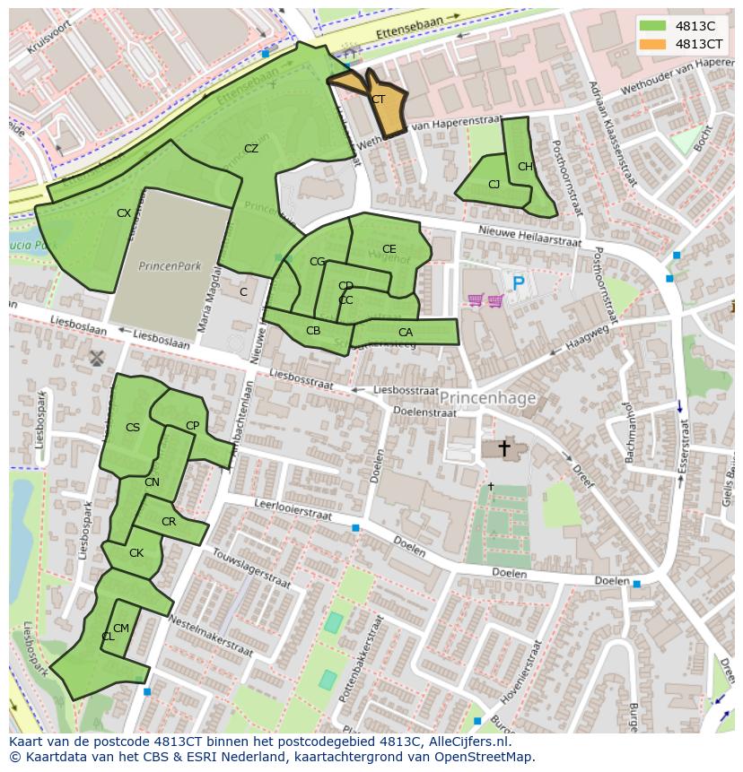 Afbeelding van het postcodegebied 4813 CT op de kaart.