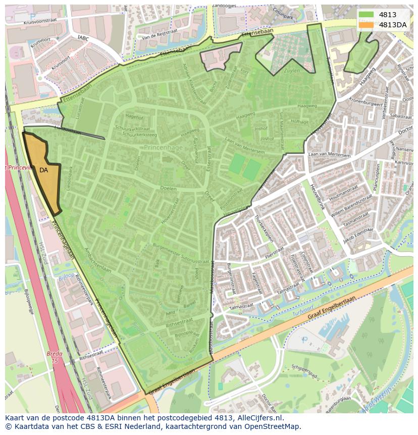 Afbeelding van het postcodegebied 4813 DA op de kaart.
