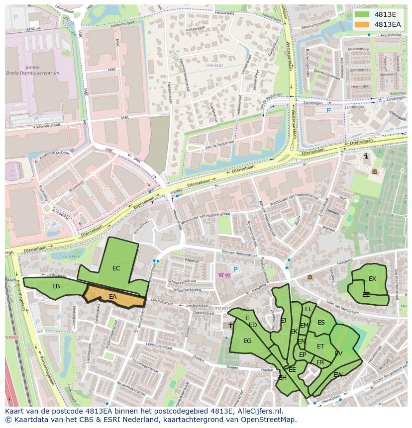 Afbeelding van het postcodegebied 4813 EA op de kaart.