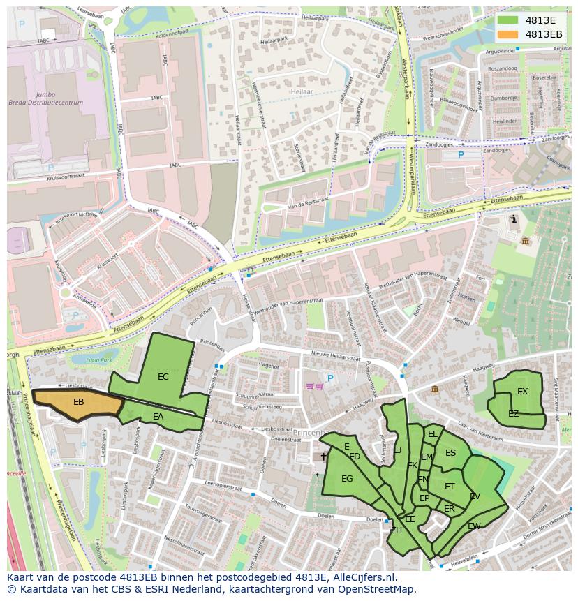 Afbeelding van het postcodegebied 4813 EB op de kaart.