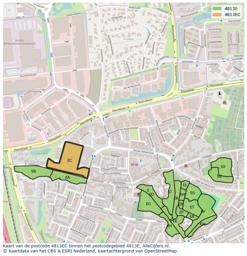 Afbeelding van het postcodegebied 4813 EC op de kaart.