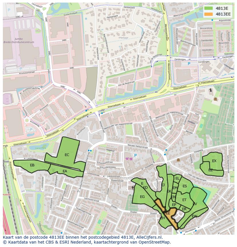 Afbeelding van het postcodegebied 4813 EE op de kaart.