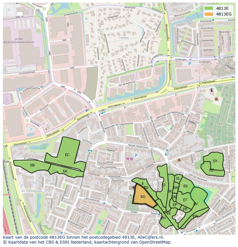 Afbeelding van het postcodegebied 4813 EG op de kaart.