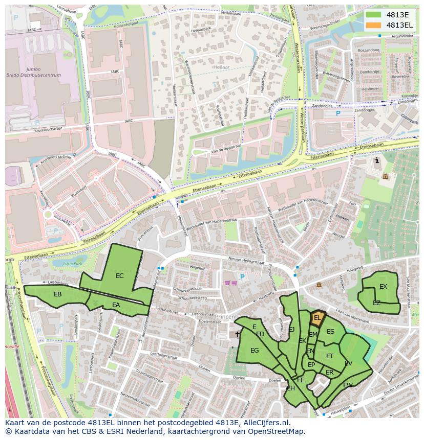 Afbeelding van het postcodegebied 4813 EL op de kaart.