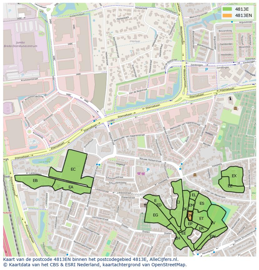 Afbeelding van het postcodegebied 4813 EN op de kaart.