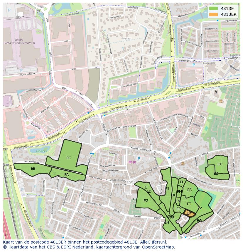 Afbeelding van het postcodegebied 4813 ER op de kaart.