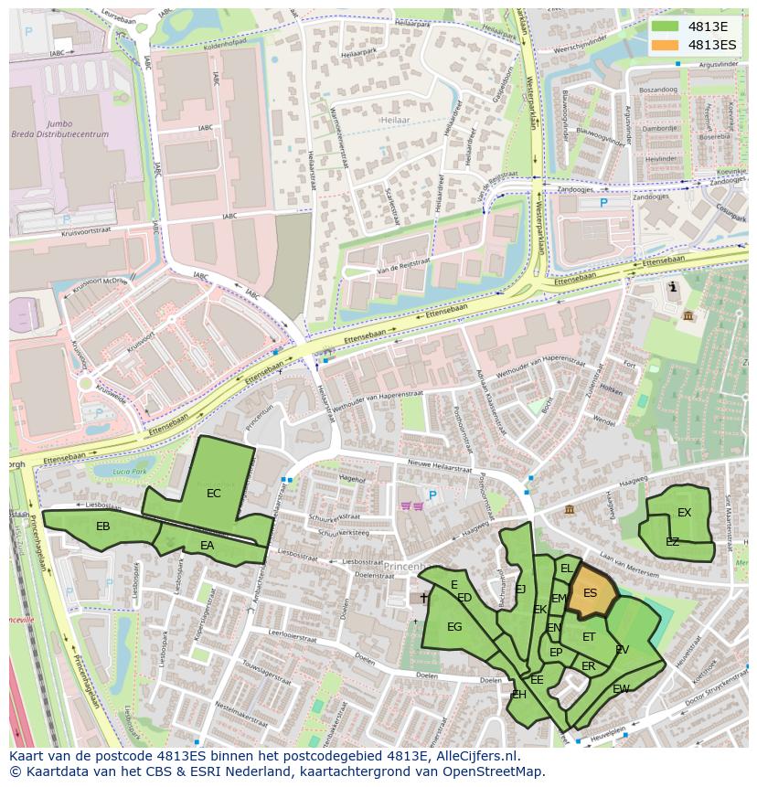 Afbeelding van het postcodegebied 4813 ES op de kaart.