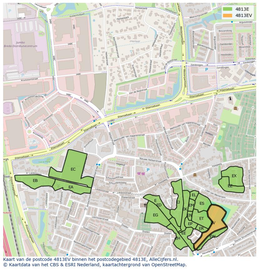 Afbeelding van het postcodegebied 4813 EV op de kaart.