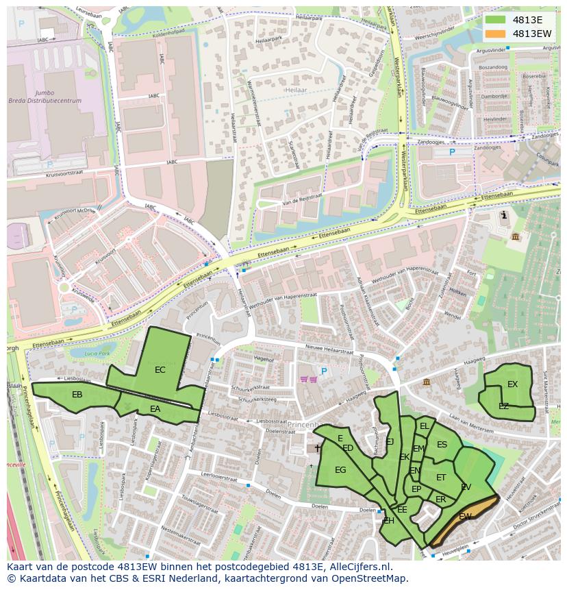 Afbeelding van het postcodegebied 4813 EW op de kaart.