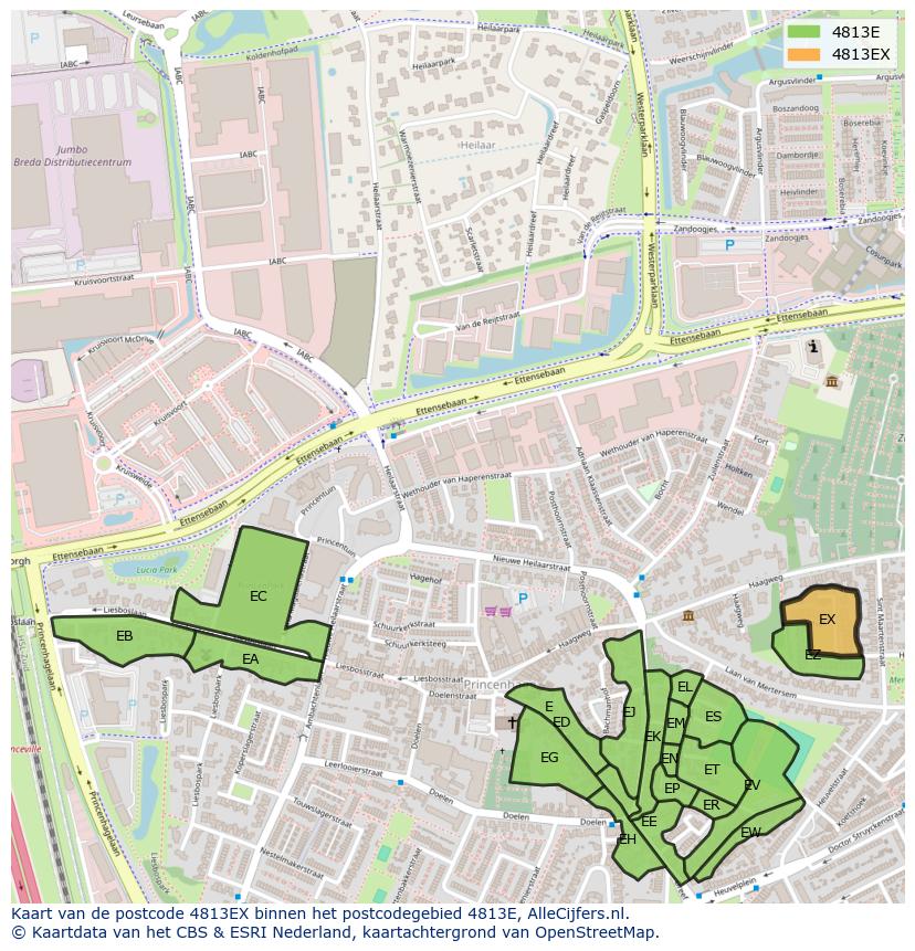 Afbeelding van het postcodegebied 4813 EX op de kaart.
