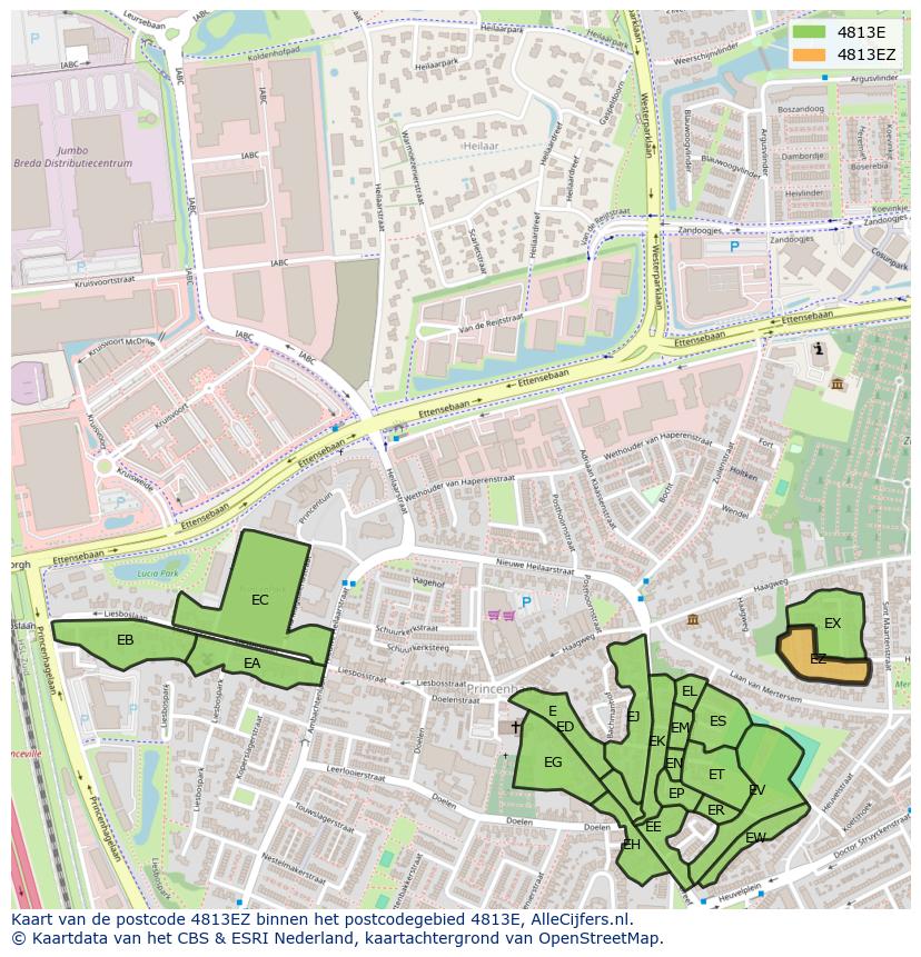 Afbeelding van het postcodegebied 4813 EZ op de kaart.