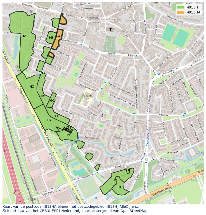 Afbeelding van het postcodegebied 4813 HA op de kaart.