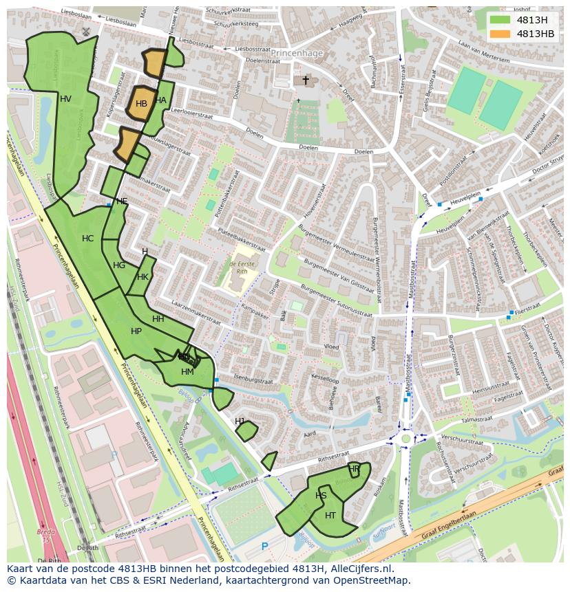 Afbeelding van het postcodegebied 4813 HB op de kaart.