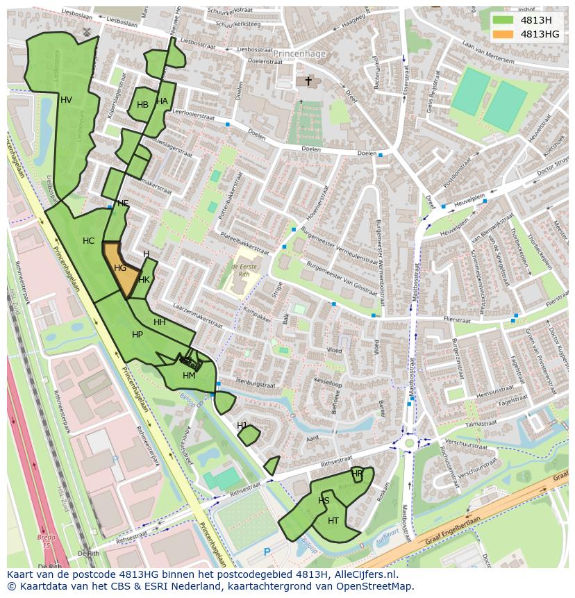 Afbeelding van het postcodegebied 4813 HG op de kaart.