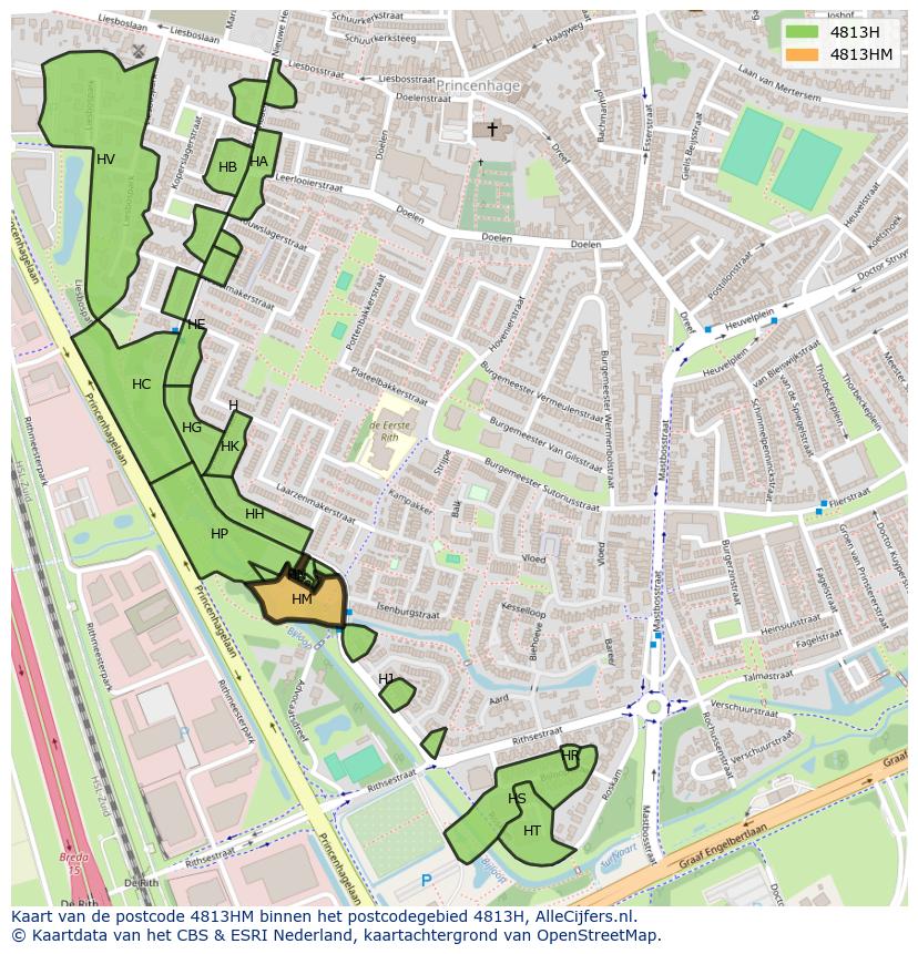 Afbeelding van het postcodegebied 4813 HM op de kaart.