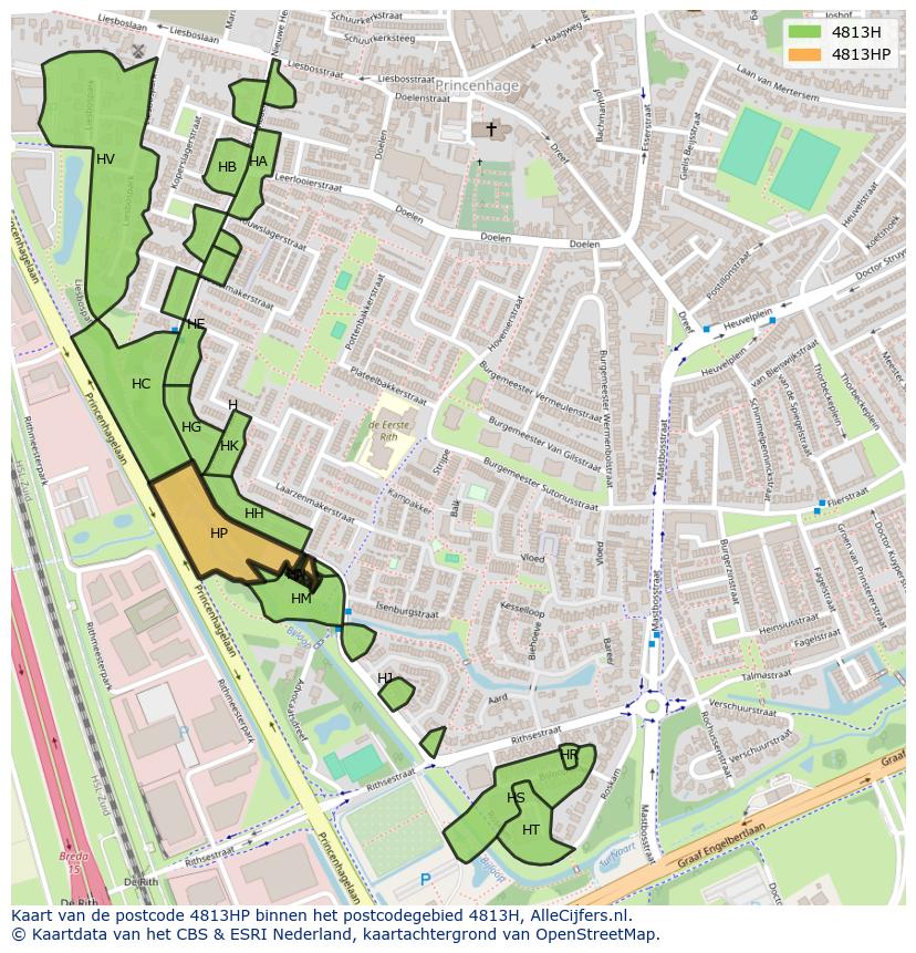 Afbeelding van het postcodegebied 4813 HP op de kaart.