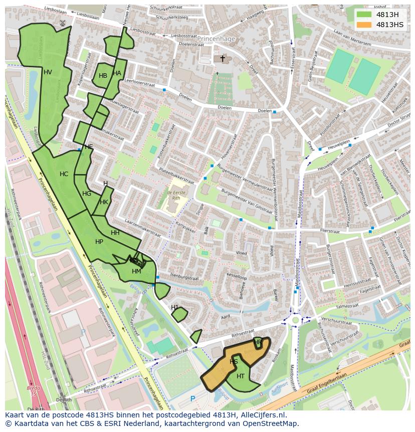 Afbeelding van het postcodegebied 4813 HS op de kaart.